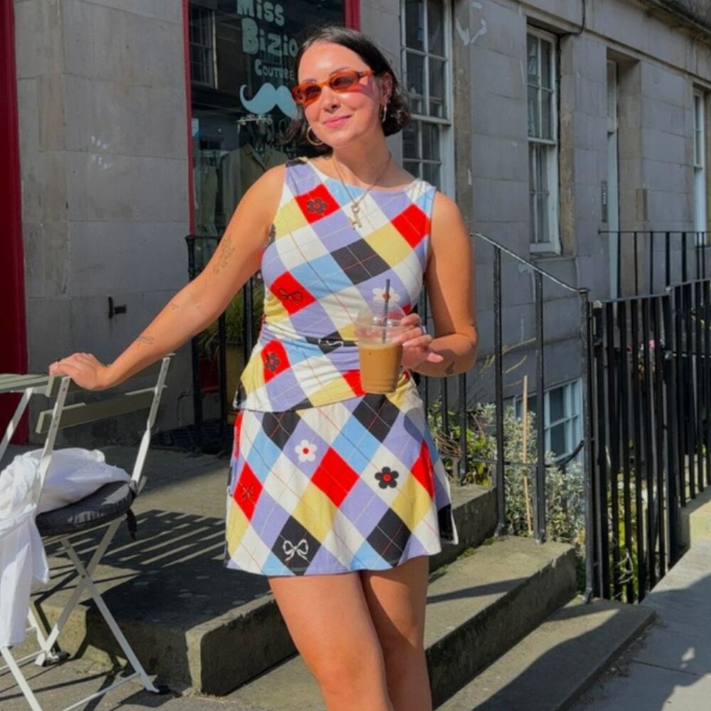 Lisa Says Gah Erin Cirque Argyle Top AND  Bottom SET Size M Used